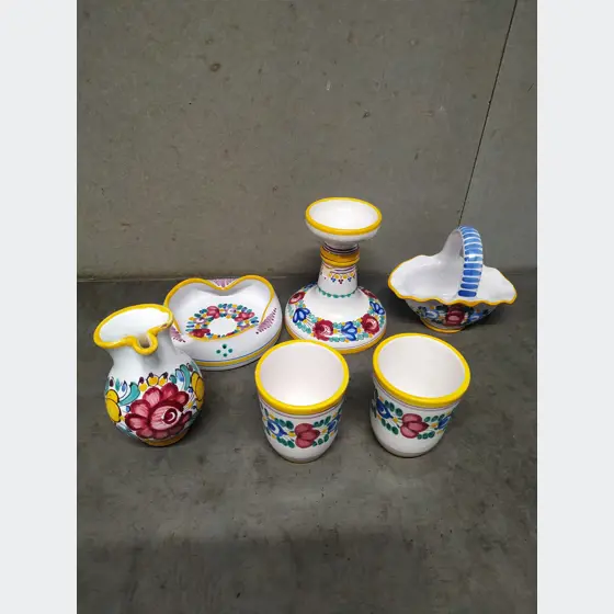 Keramika (dekorácia, 6ks, Modra, svietnik, popolník, košík, džbán, poháriky)