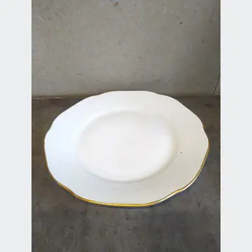 Veľký plytký servírovací tanier (okrúhly, 30cm priemer, biely so zlatým okrajom, č.1, BOHEMIA CZECHOSLOVAKIA)