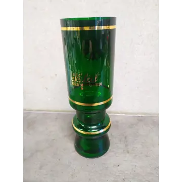 Váza (zelené sklo, 25cm výška, 8cm priemer, H.S.G. HORTENSIA 1974)