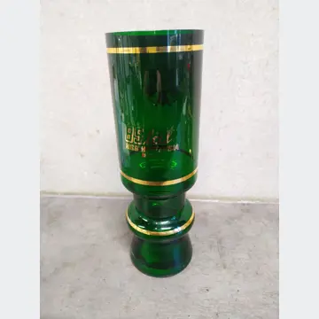 Váza (zelené sklo, 25cm výška, 8cm priemer, H.S.G. HORTENSIA 1974)