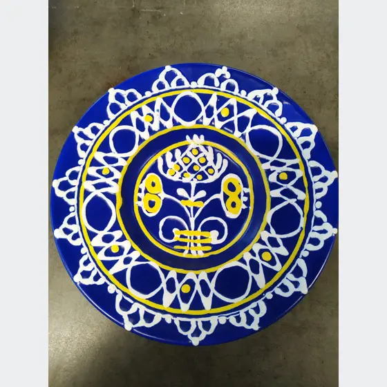 Keramický tanier (žlto-modrý, 22cm priemer)
