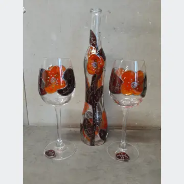 Sklenená fľaša + 2 poháre (Handmade)