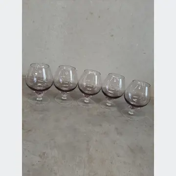 Sklenené poháre (koňakovky, 5ks, bledofialové)