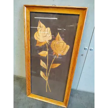 Retro slamený obraz (ruže, 25x49cm, rok 1972)
