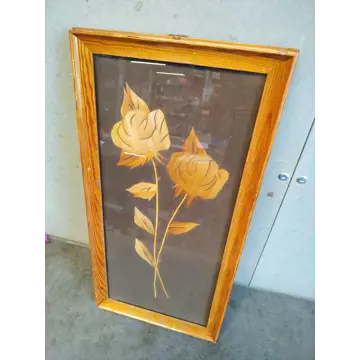 Retro slamený obraz (ruže, 25x49cm, rok 1972)