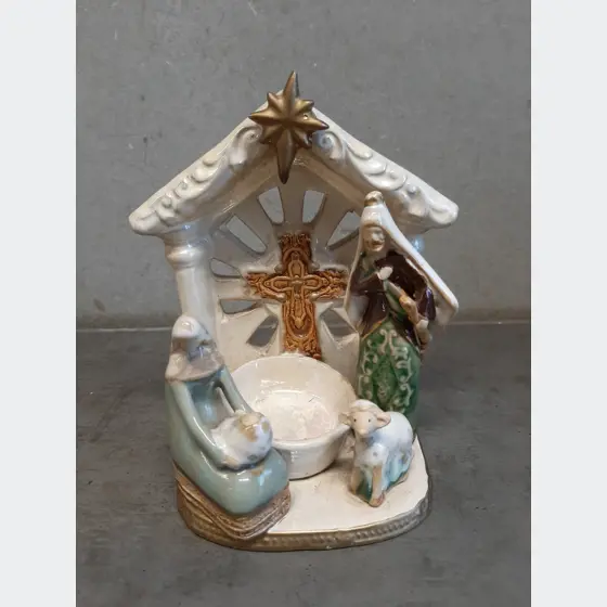 Keramický svietnik (na čajovú sviečku, Betlehem, 16cm výška)