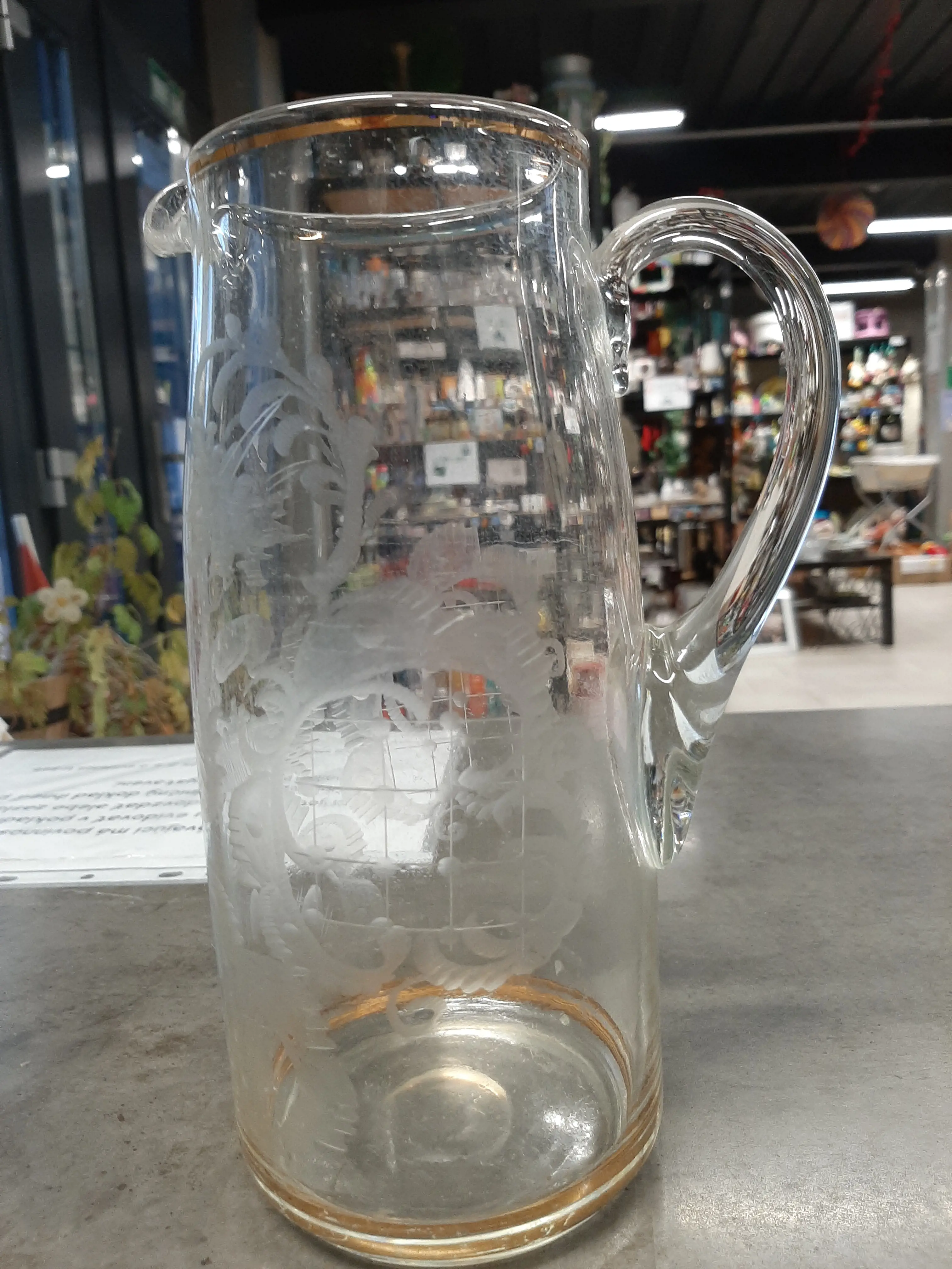 Sklenený litrový džbán,s loveckým motívom